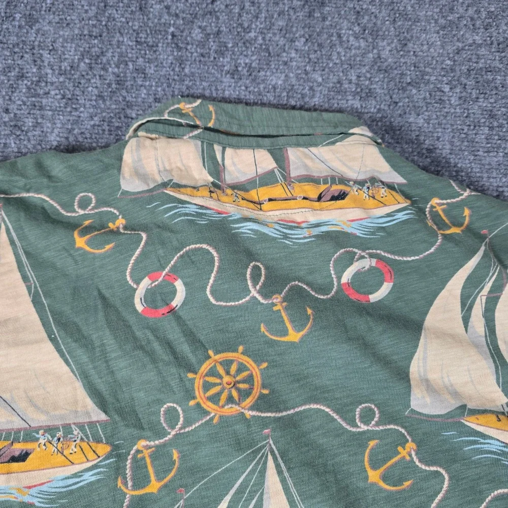 Ralph Lauren‎ Sailboat Print Shirt Anchor Nautical Olive Green XL/TG mac miller - Picture 9 of 13